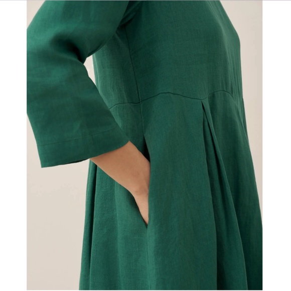 100% Linen Bateau Neck Pleated Maxi Dress, verdant green, brand new with tag on - Picture 2 of 8